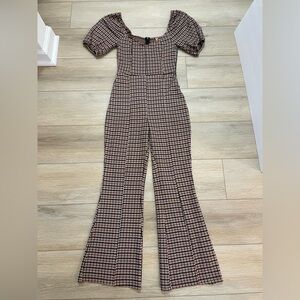 Free People Womens Oxford fall plaid Puff Sleeve Jumpsuit size XS